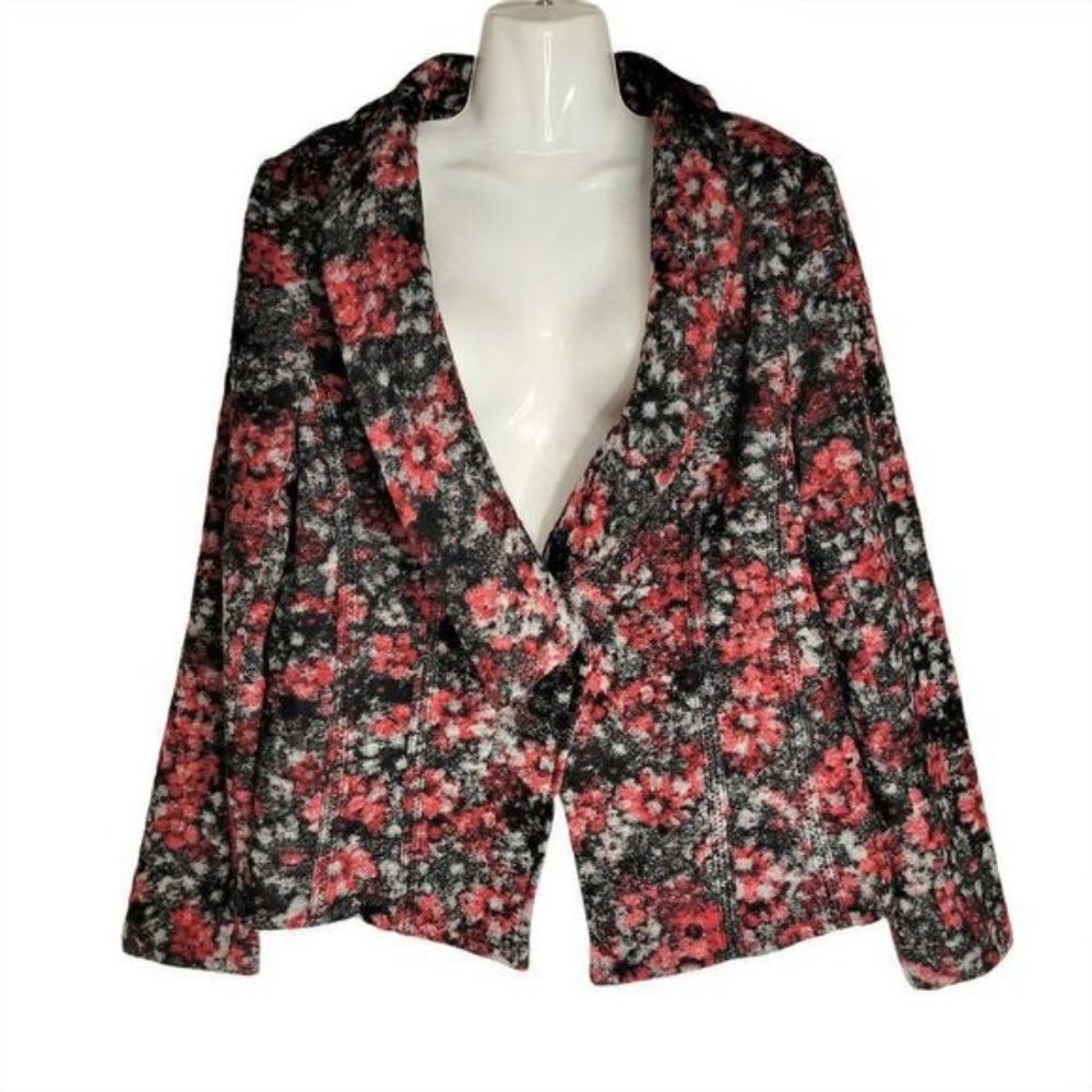 𝅺WOOL Blend Red Black Print Blazer Coat Jacket  Size 44  - NEW